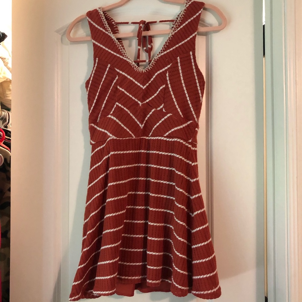 Three Pink Hearts Orange V neck Dress with stripes